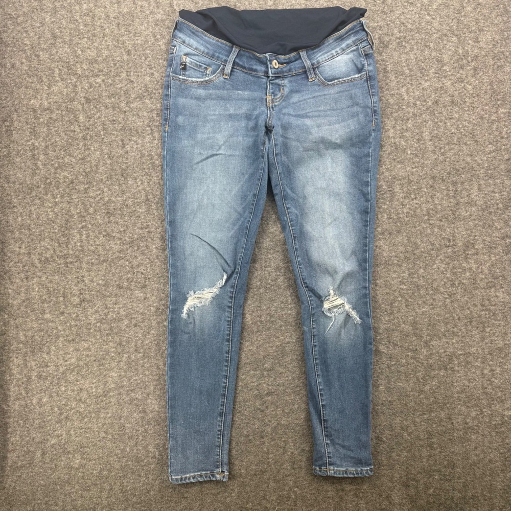 KanCan Maternity Skinny Jeans Medium Wash Distressed Size 7 Ankle Belly Panel
